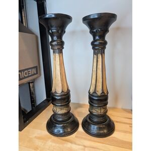 Tall Black & Gold Wooden Candlestick Holders‎ Set Elegant Home Decor Accents E2